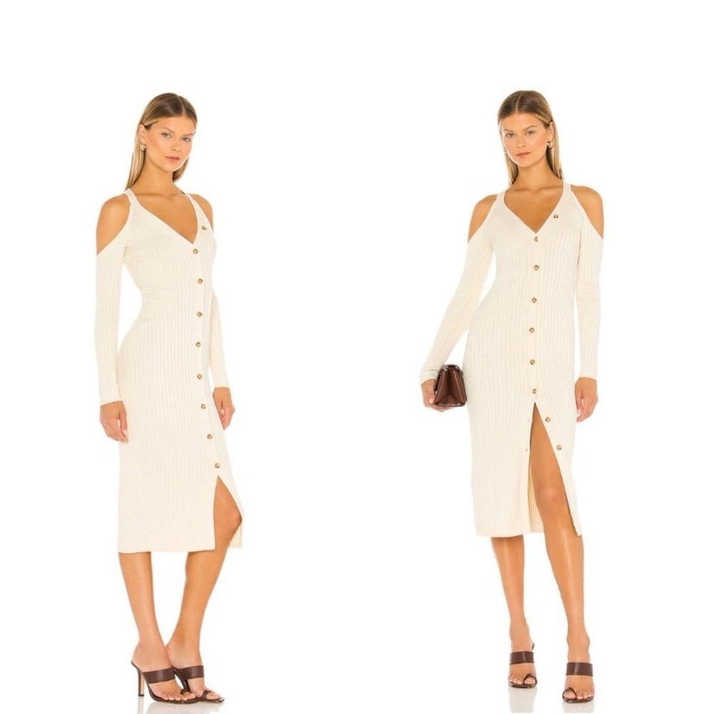 Lovers + Friends | NWT Astrid Ribbed Knit Cut Out Midi Dress in Cream Size XS
